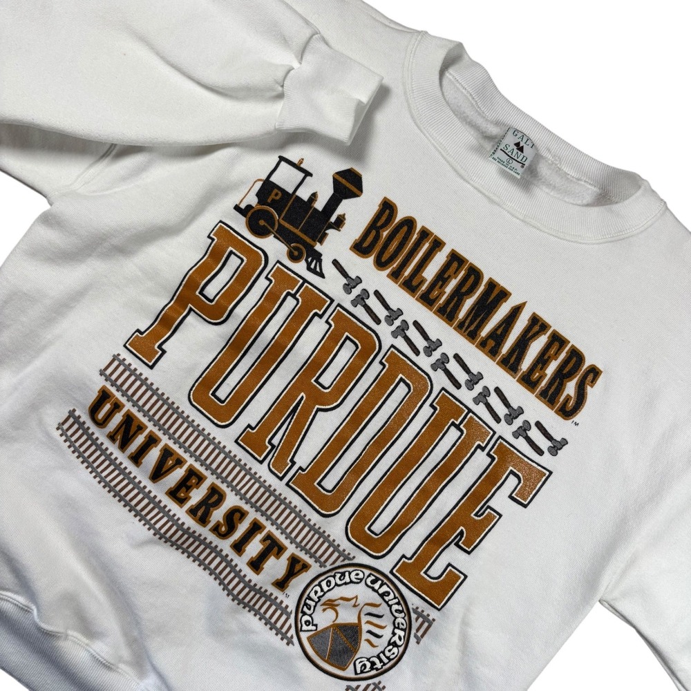 VTG Purdue University Sweatshirt Mens L White Boilermakers Vintage USA Made 3D